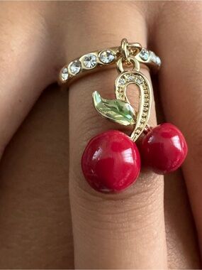 Rare Signed Vintage Camille Lucie Cherry Pendant Ring